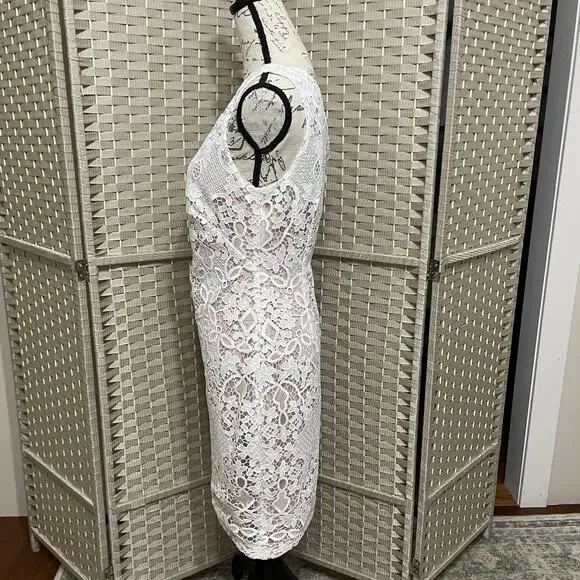 Calvin Klein IVY One Shoulder Sheath Dress Size 6 White Floral Lace Lined NEW - Picture 4 of 12